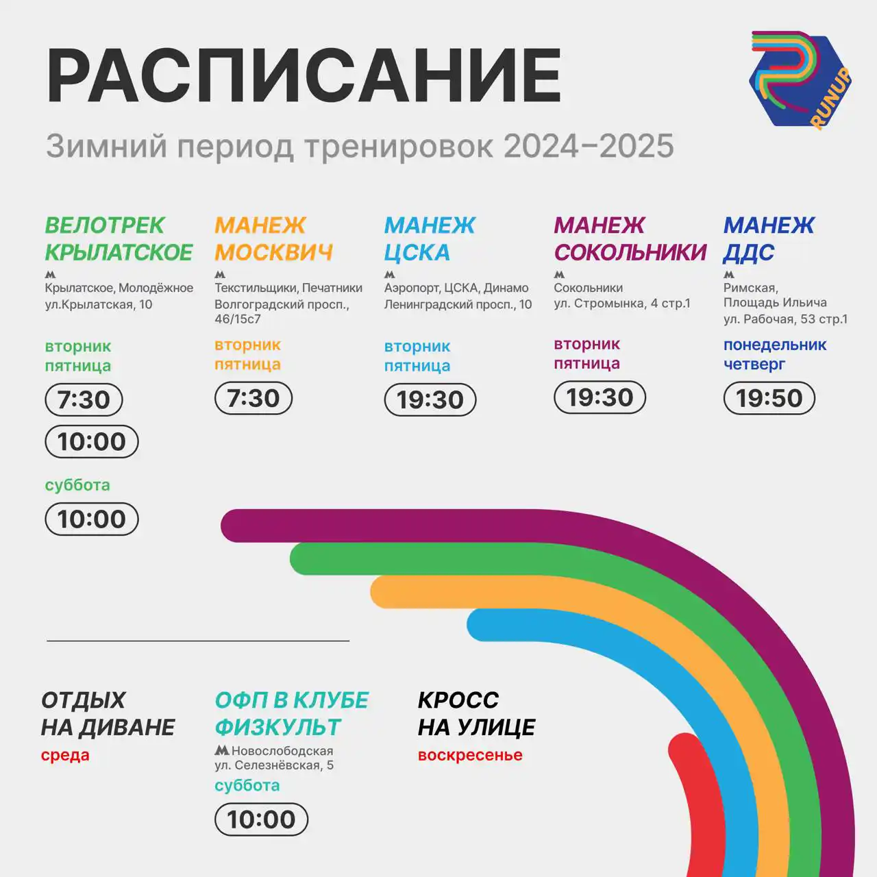 Расписание тренировок по бегу в Москве